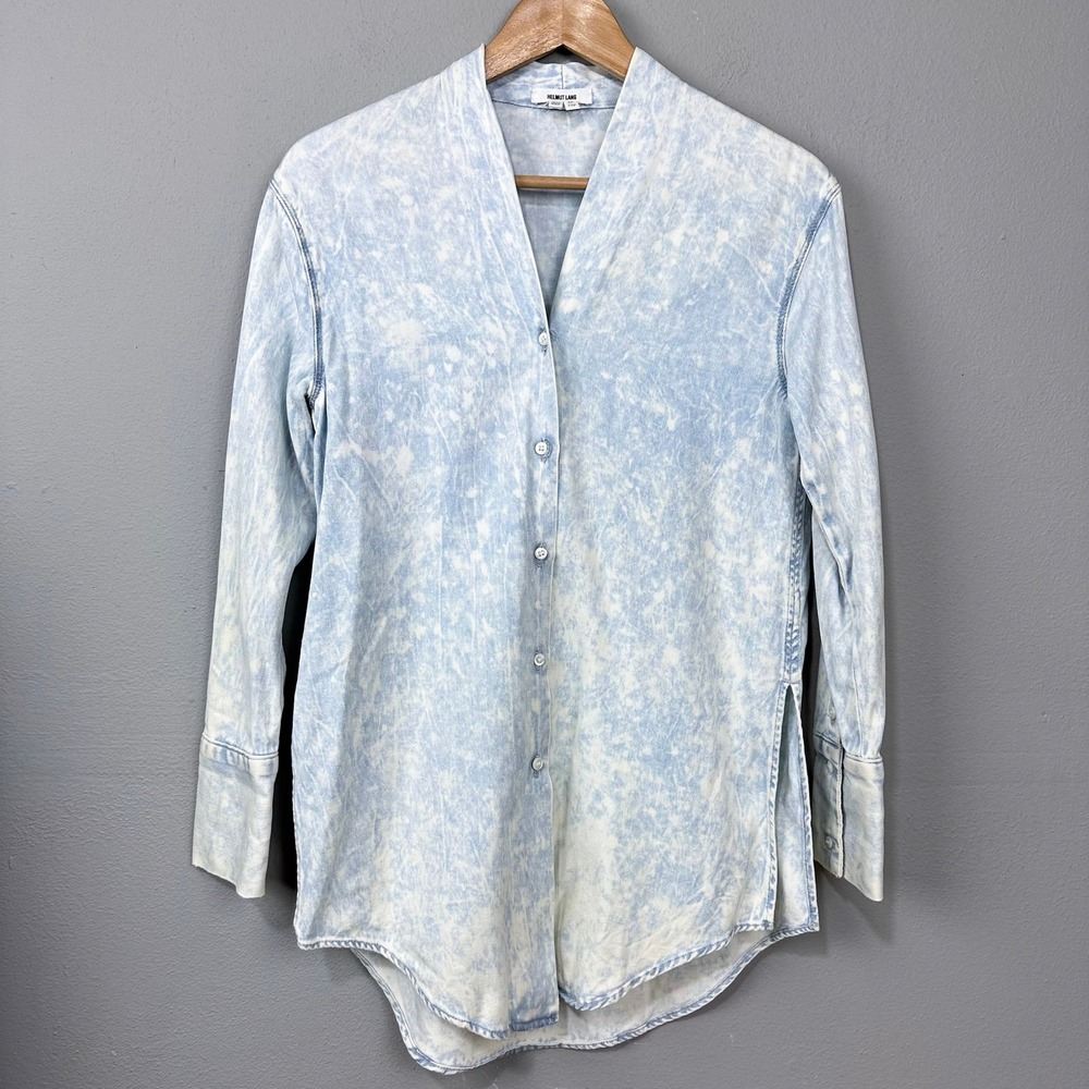 Helmut Lang Chambray Shirt Womens Size‎ XXS Light Blue Acid Wash Side Slit Tunic